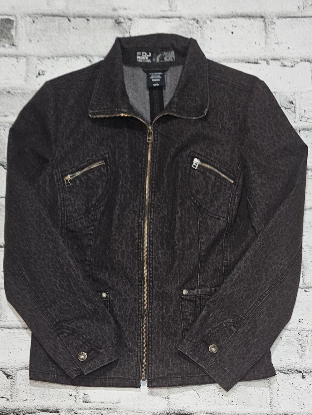 FDJ French Dressing Animal Print Denim Zip Jacket Women's Medium Brown Stretch